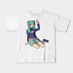 E-girl with cat headphones Kids T-Shirt